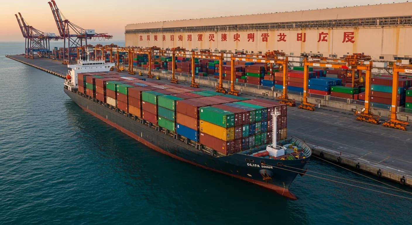 Contenedor reefer con banano ecuatoriano llegando a puerto chino en 2026