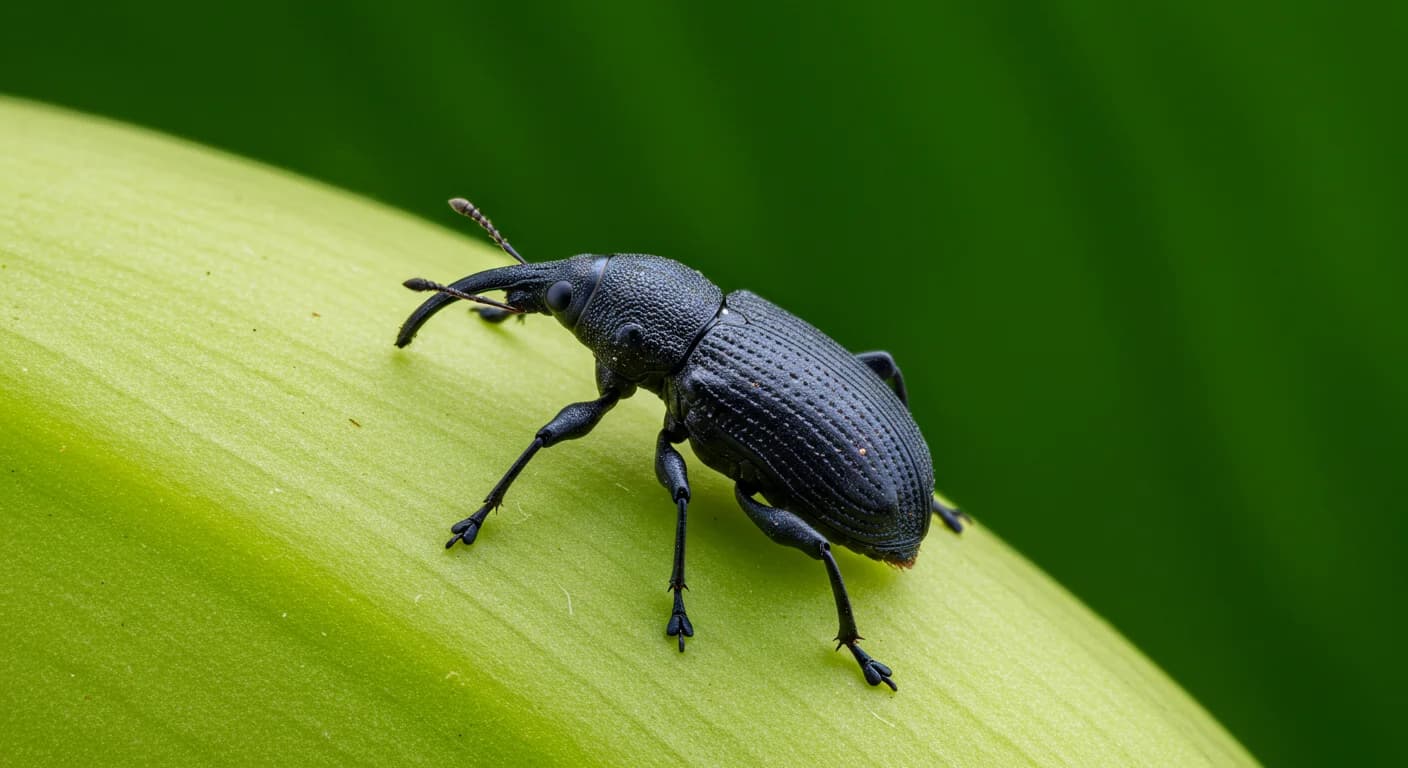 Picudo negro Cosmopolites sordidus en pseudotallo de banano Cavendish